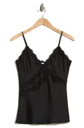 Leith Lace Trim Satin Camisole in Black at Nordstrom Rack, Size X-Small