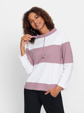 Casual Looks Sweatshirt CASUAL LOOKS, Damen, Gr. 40, lila (ecru, mauve), 50% Baumwolle, 50% Polyester, gemustert, gestreift, mehrfarbig, Sweatshirts Sweatshirt