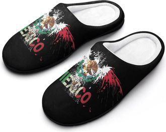 Generic Mexico Flag Funny Mens Slippers Cotton Warm House Shoes Memory Foam Sandals Print Size 7-14