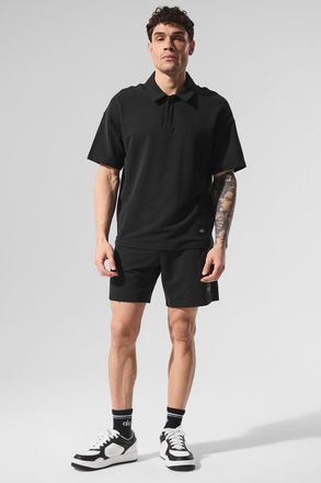 Alo | Double Take Short Sleeve Polo Top in Black, Size: Medium