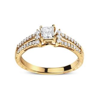House of Brilliance 14K Yellow Gold Diamond 5/8 Cttw Diamond Split Shank and Milgrain Engagement Ring at Nordstrom
