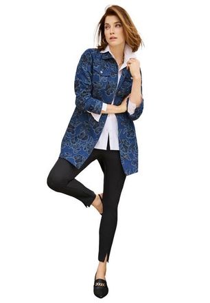 Jessica London Long Denim Jacket in Indigo Rose Scroll at Nordstrom, Size 24