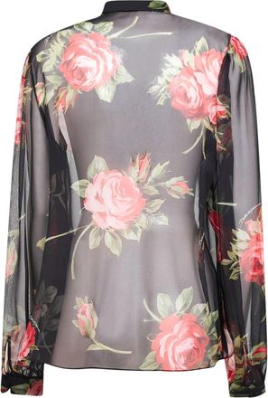 Dolce & Gabbana Womens Black Rose Bouquet-Print Silk Chiffon Top Shirt
