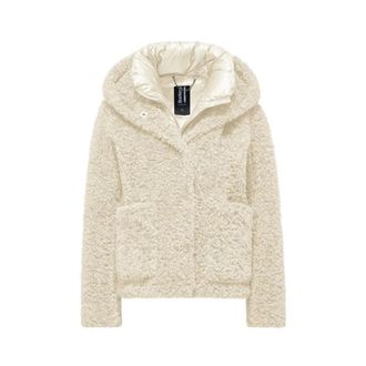 Bomboogie Faux Fur & Shearling Jackets, female, Beige, Size: 3XL Short Faux Fur Coat with Detachable Front Panel
