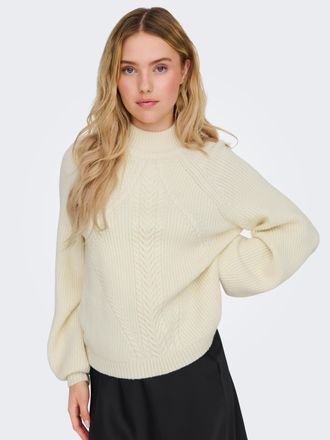 Only Stehkragenpullover ONLY ONLKATIA LS DETAIL HIGHNECK CC KNT, Damen, Gr. XL, grau (wei&szlig;cap gray detail:melange), Strick, Obermaterial: 50% Viskose, 27% 