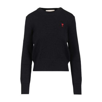 Ami De Coeur Crew Neck Jumper - female - Ami Paris - Round-neck Knitwear - Blue - XS - Knitwear