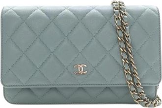 Chanel Pre-owned Wallet on Chain - Dames - Vintage Schoudertas - Blauw - ONE Size - Leer - Vintage