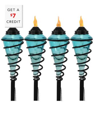 Sunnydaze 2-In-1 Metal Swirl With Blue Glass Outdoor Lawn Torch With $7 Credit