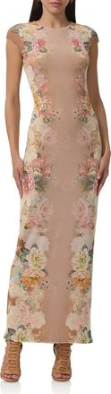AFRM Cody Floral Print Cap Sleeve Dress in Honey Rose Frame at Nordstrom, Size X-Small