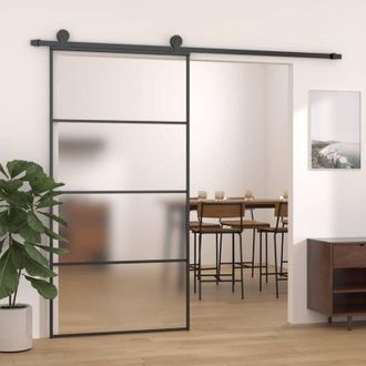 vidaXL Puerta Corredera Esg Vidrio Y Aluminio Negra 102,5x205 Cm Vidaxl