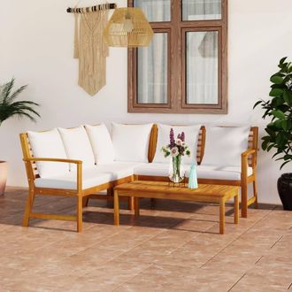 vidaXL Muebles De Jard&iacute;n 4 Pzas Cojines Crema Madera Maciza De Acacia Vidaxl