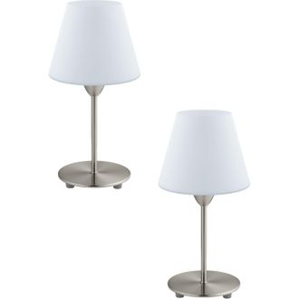 Loops 2 PACK Table Lamp Colour Satin Nickel Base Shade White Glass Opal Matt E14 60W in Metallics