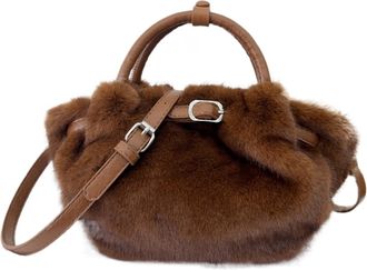 Generic Womens Plush Bags Winter Plush Clutch Purse Handbags For Women Belt Design Female Crossbody Bags Pleated Fluffy Handle Shoulder Bag(Coffee)