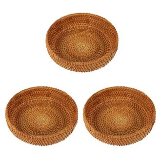 OEM 3 Cestas Redondas De Rat&aacute;n Tejidas A Mano Para Frutas, Cestas De Pan De Rat&aacute;n Para Alimentos De Cocina, Picnic