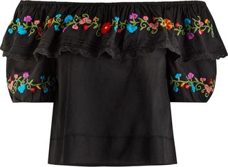 Rixo Rixo Lisette Floral-embroidered Cotton top - Black - 16 (UK16 / XL)