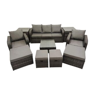 Fimous Garden Outdoor Furniture Set with 2 Side Tables 4 Stools in Dark Grey