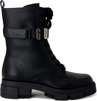 Guess Zwarte Leren Enkellaars Collectie - Dames - Veterlaarzen - Zwart - 36 EU - Leer - Schoenen
