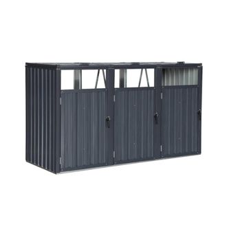 Sweeek Cobertizo para cubo de basura de acero galvanizado gris, gris