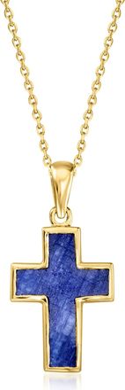 Ross-Simons Sapphire Cross Pendant Necklace in 18kt Gold Over Sterling