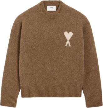Ami Hazelnootbruine Crew Neck Sweater - Heren - Ronde hals truien - Bruin - S - Truien & Vesten