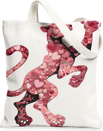 Generic ValentineS Day Lion Canvas Tote Bags, Heart Pattern Reusable Grocery Bags, Lightweight Washable Shoulder Strap Canvas for, White, 13x15 Inch