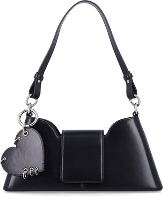 Justine Clenquet Geometric Black Leather Shoulder Bag With Heart Charm