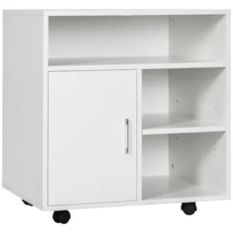 HOMCOM Mobiletto Porta Stampante Con Armadietto E Ripiani 60x50x65.5cm Bianco - Homcom