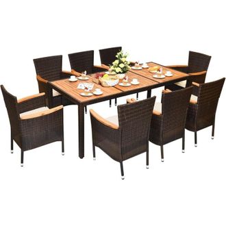 Costway 9 Pezzi Set di Mobili da Giardino, Set di Mobili in Rattan pe con Cuscini Rimovibili, 8 Sedie Impilabile e 1 Tavolo, per Giardino Piscina e Cortile