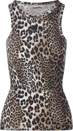 Ganni Soft Cotton Rib Tank Top - Dames - Tops zonder mouwen - Bruin - M - Katoen - Tops