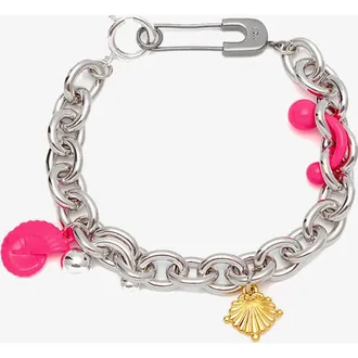 Yoj Coral Charm Bracelet in Silver and Pink in Silver And Pink Enamel at Nordstrom