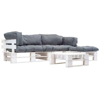 vidaXL Muebles De Jard&iacute;n De Pal&eacute;s Cojines Grises Madera Verde 4 Uds Vidaxl