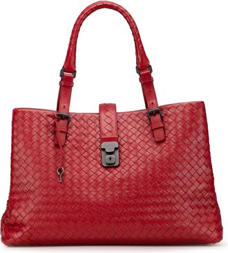 Bottega Veneta Pre-owned Womens Roma Tote Leather Woven - Red - One Size