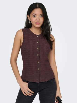 Only Jerseyweste ONLY ONLILSE S/L STRUCTURE VEST JRS NOOS, Damen, Gr. XL, deep mahogany, Jersey, Obermaterial: 100% Polyester, unifarben, normal, Rundhals,