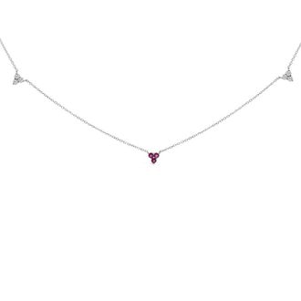 House of Brilliance 14K White Gold 1/5 Cttw Diamond and Ruby Tri Station Necklace