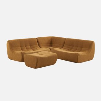 Sweeek Sof&aacute; Esquinero Modular Con Reposapi&eacute;s De Borreguito Texturizada, 5 Plazas