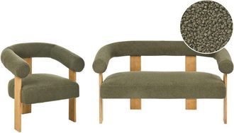 Beliani Living Room Set ILBRO Boucle Green/ Light Brown