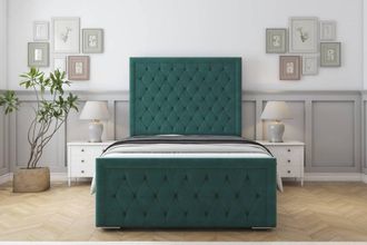 Sloomy Monroe Plush Frame-Mattress - 50 Upholstered Headboard in Emerald | Size: Small Double