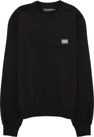 Dolce & Gabbana Felpa girocollo con placchetta logo - - Sweatshirts & Hoodies - Uomo - Nero - XL