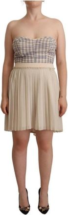Guess Beige Geplooide A-Lijn Jurk - Dames - Korte kleedjes - Beige - S - Polyester - Kleedjes