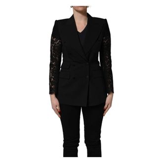 Dolce & Gabbana Blazers, female, Black, Size: 2XS Double Breasted Lace Sleeve Jacket