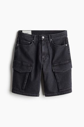 H&M Slim Denim Cargoshorts - Denimschwarz