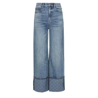 Tory Burch Straight Leg Jeans met T-monogrammotief - Dames - Jeans - Blauw - Maat: W28 Katoen