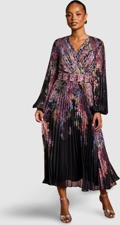 Coast Petite Printed Pleated Wrap Dress in Black at Nordstrom, Size 6P