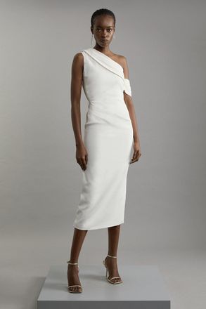 Karen Millen Tall Compact Stretch Viscose Asymmetric Tailored Pencil Midi Dress