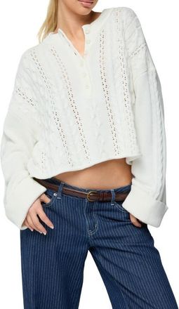 Edikted Marianna Crop Henley Cable Sweater in Ivory at Nordstrom, Size X-Large