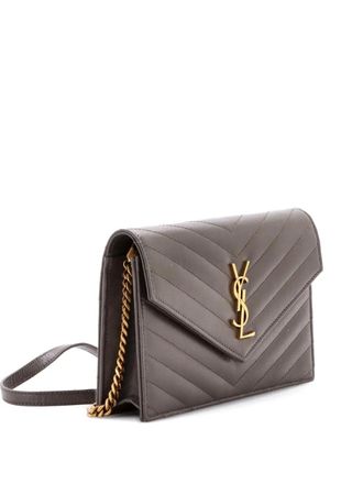Saint Laurent Classic Monogram Wallet on Chain Matelasse Chevron Leather Small crossbody bag - women - Calf Leather - One Size - Brown