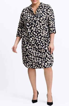 Foxcroft Sloane Animal Print Popover Shirtdress in Gray at Nordstrom, Size 2X