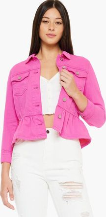 Kancan Marilou Peplum Denim Jacket in Hot Pink at Nordstrom, Size X-Large