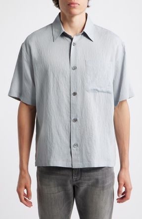 Frame Denim Textured Stripe Short Sleeve Button-Up Shirt in Blue Grey Stripe at Nordstrom, Size Xx-Large