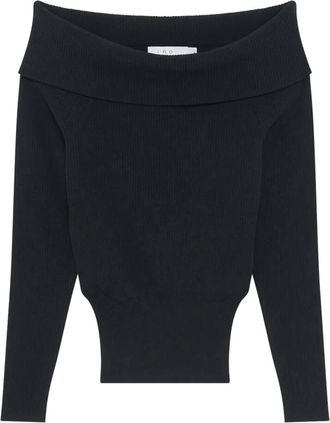Iro Geribbelde Off-the-Shoulder Trui - Dames - Ronde hals truien - Zwart - L - Truien & Vesten